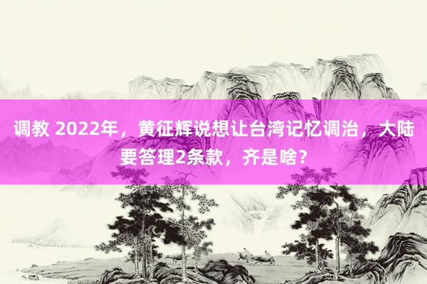 调教 2022年，黄征辉说想让台湾记忆调治，大陆要答理2条款，齐是啥？